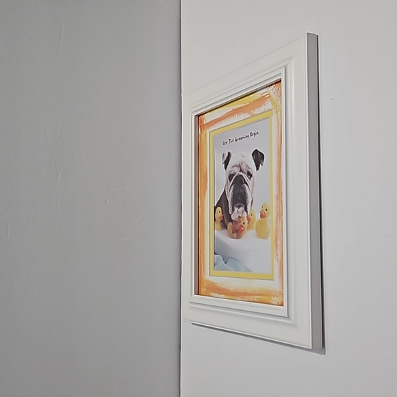 Let the Grooming Begin Framed Bulldog w/ Rubber Duck Picture White Orange Yellow - Picture 6 of 11